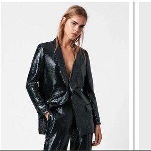 All Saints Leanna Black Sequin Blazer